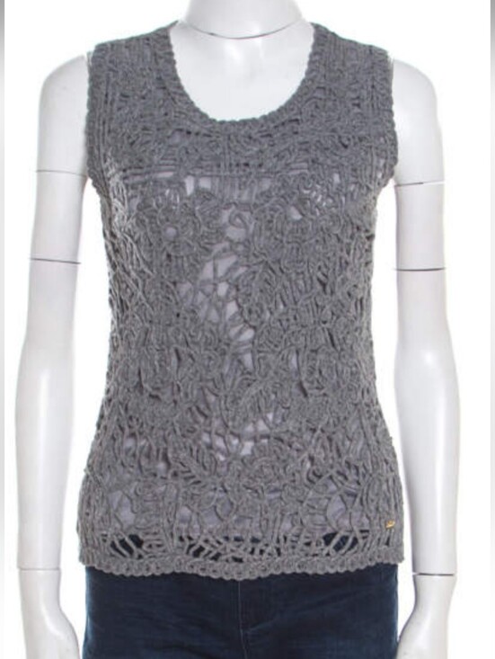 Escada Sweaters - ESCADA Sweater, Med, Wool Blend Vest, Open Knit Front Lined, Cashmere Back